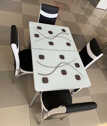 Стеклянный стол фотопечать + 4 стульев (кож\зам)